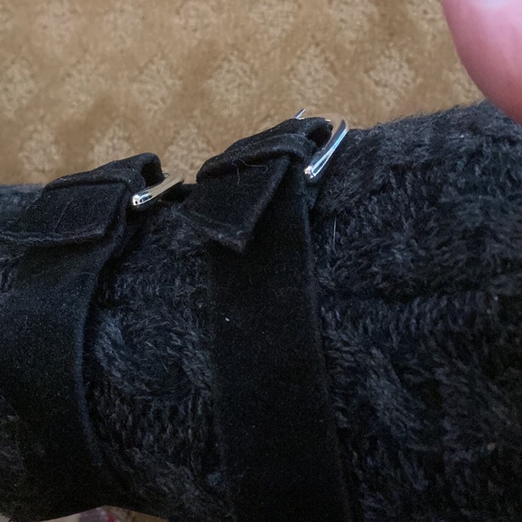 MukLuks size 9 black faux suede boots; 2 outside working silver buckles; 13 1/4” - Picture 10 of 10